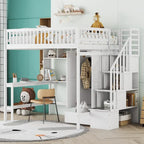 Lit mezzanine en bois avec étagère et échelle | Chambre d'enfant compacte