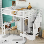 Lit mezzanine en bois avec étagère et échelle | Chambre d'enfant compacte