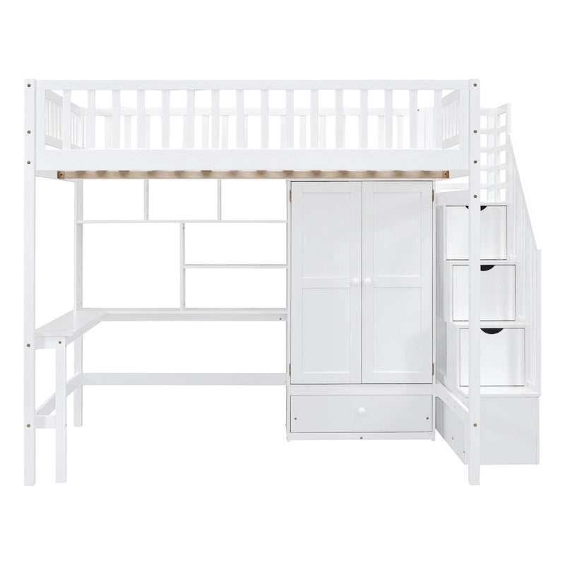 Lit mezzanine en bois avec étagère et échelle | Chambre d'enfant compacte