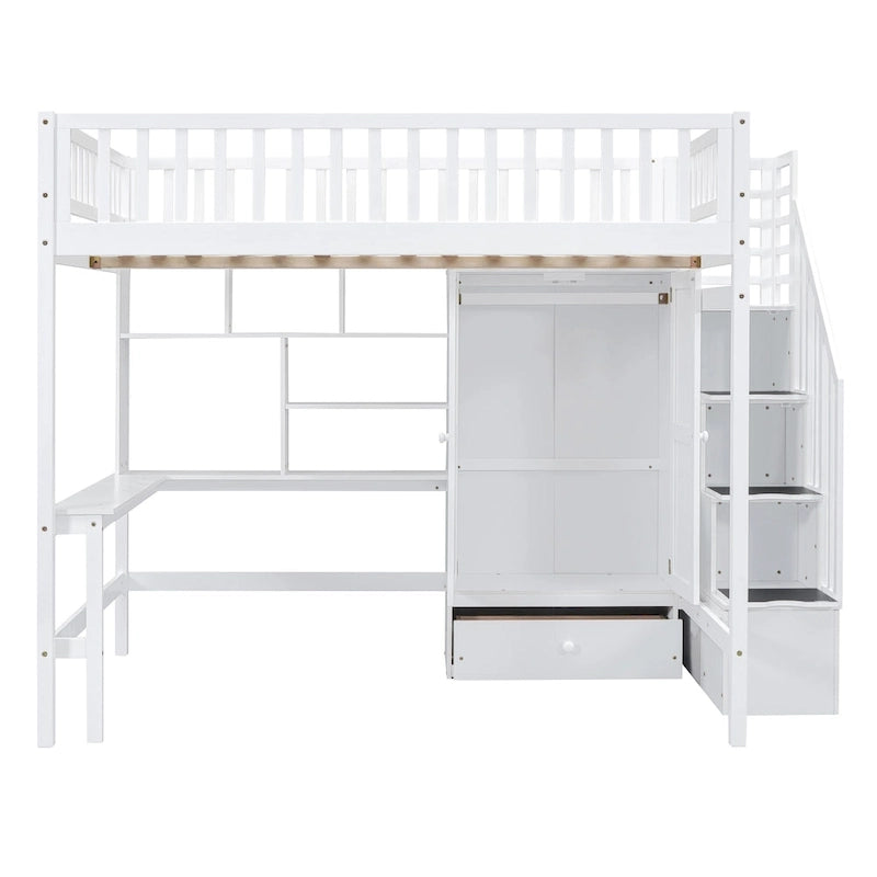 Lit mezzanine en bois avec étagère et échelle | Chambre d'enfant compacte