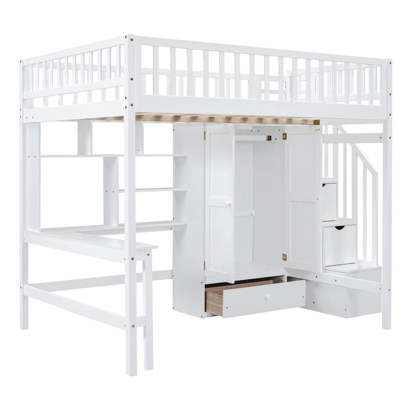 Lit mezzanine en bois avec étagère et échelle | Chambre d'enfant compacte