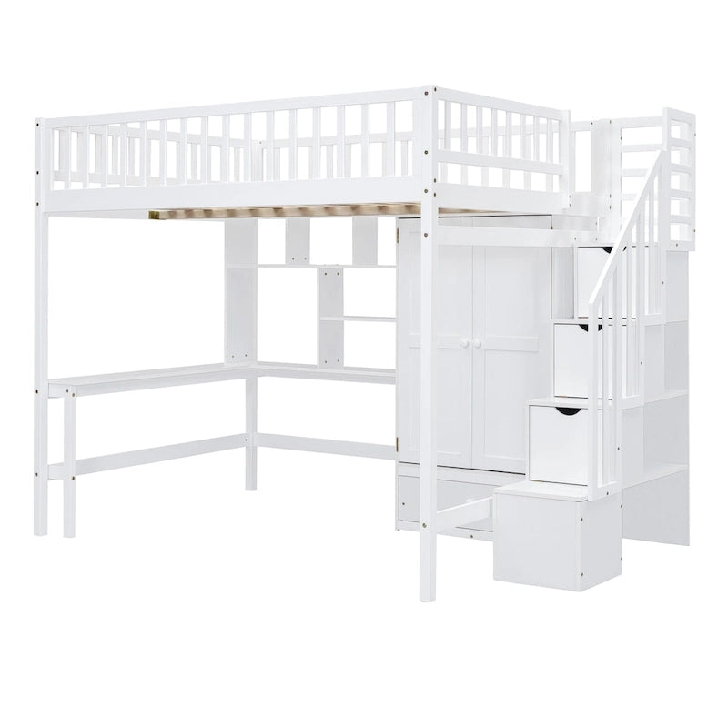 Lit mezzanine en bois avec étagère et échelle | Chambre d'enfant compacte