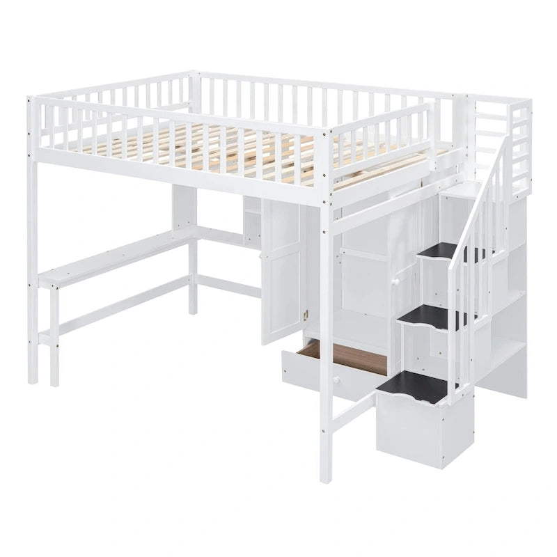 Lit mezzanine en bois avec étagère et échelle | Chambre d'enfant compacte