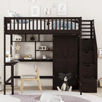 Lit mezzanine en bois avec étagère et échelle | Chambre d'enfant compacte