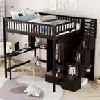 Lit mezzanine en bois avec étagère et échelle | Chambre d'enfant compacte