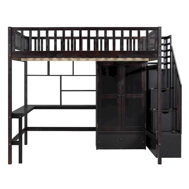 Lit mezzanine en bois avec étagère et échelle | Chambre d'enfant compacte