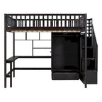 Lit mezzanine en bois avec étagère et échelle | Chambre d'enfant compacte