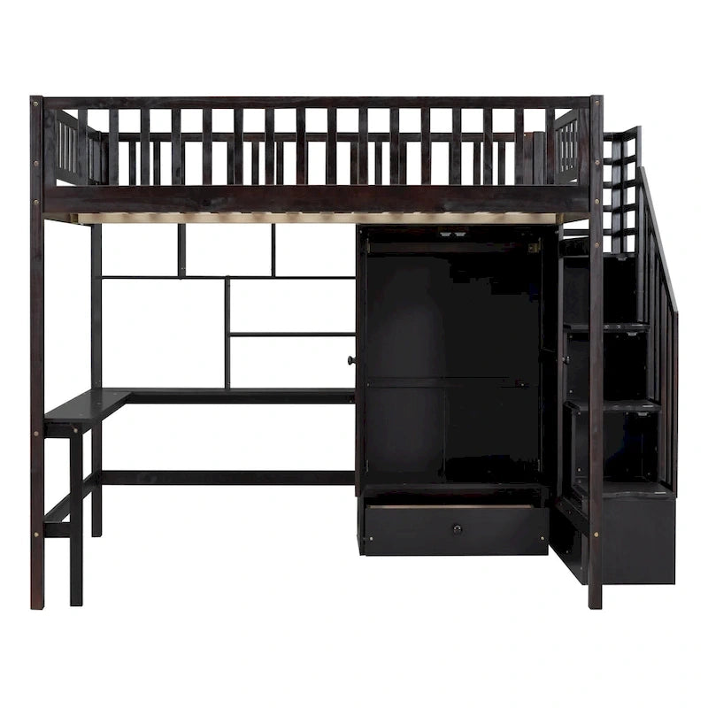 Lit mezzanine en bois avec étagère et échelle | Chambre d'enfant compacte