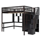 Lit mezzanine en bois avec étagère et échelle | Chambre d'enfant compacte