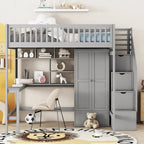Lit mezzanine en bois avec étagère et échelle | Chambre d'enfant compacte