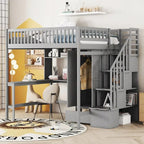 Lit mezzanine en bois avec étagère et échelle | Chambre d'enfant compacte