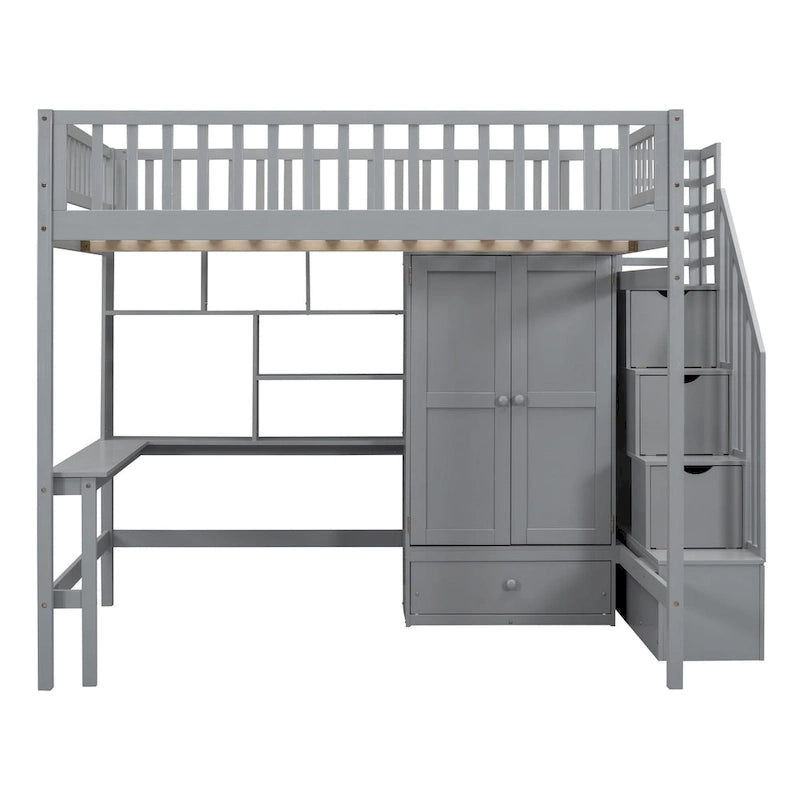 Lit mezzanine en bois avec étagère et échelle | Chambre d'enfant compacte