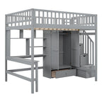 Lit mezzanine en bois avec étagère et échelle | Chambre d'enfant compacte