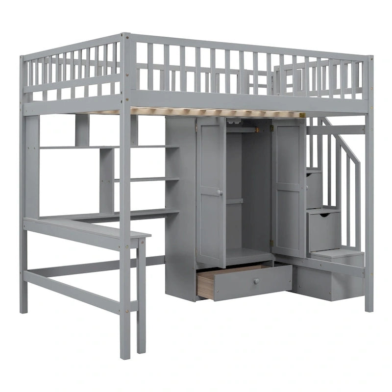 Lit mezzanine en bois avec étagère et échelle | Chambre d'enfant compacte