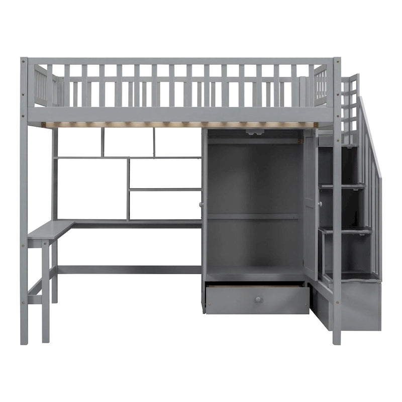 Lit mezzanine en bois avec étagère et échelle | Chambre d'enfant compacte