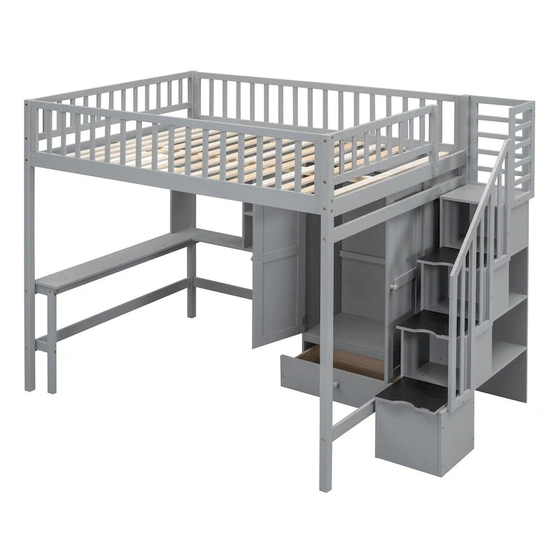 Lit mezzanine en bois avec étagère et échelle | Chambre d'enfant compacte