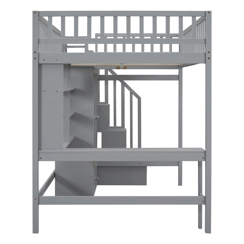 Lit mezzanine en bois avec étagère et échelle | Chambre d'enfant compacte
