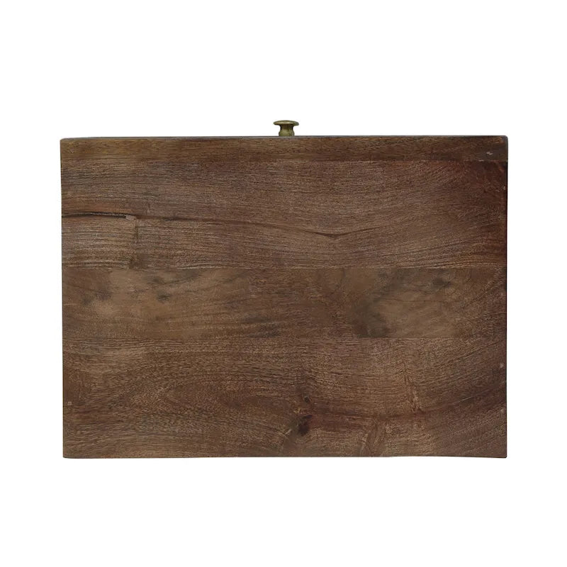 Table de chevet à 3 tiroirs en bois de manguier | Motif écailles de poisson doré | Cadre en fer, 44,5 cm L x 56 cm H