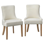 Lot de 2 chaises de salle à manger à dossier haut rembourrées | Lin crème | Pieds en bois d'hévéa massif