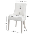Lot de 2 chaises de salle à manger à dossier haut rembourrées | Lin crème | Pieds en bois d'hévéa massif