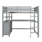 Lit mezzanine double avec tiroirs et bureau, Lit mezzanine en bois avec étagères