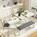Ensemble table de salle à manger extensible avec 4 chaises et un banc | Bois d'hévéa massif | Pour 6-8 personnes