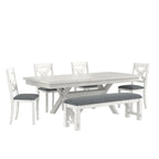 Ensemble table de salle à manger extensible avec 4 chaises et un banc | Bois d'hévéa massif | Pour 6-8 personnes