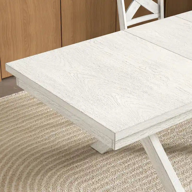 Ensemble table de salle à manger extensible avec 4 chaises et un banc | Bois d'hévéa massif | Pour 6-8 personnes