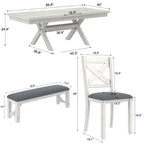 Ensemble table de salle à manger extensible avec 4 chaises et un banc | Bois d'hévéa massif | Pour 6-8 personnes