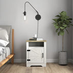 Ensembles de chambre à coucher 3 pièces, lit avec tête de lit épaisse rembourrée en bouclette, pieds en bois massif, ensemble de 2 tables de chevet avec porte coulissante type grange