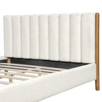 Ensembles de chambre à coucher 3 pièces, lit avec tête de lit épaisse rembourrée en bouclette, pieds en bois massif, ensemble de 2 tables de chevet avec porte coulissante type grange