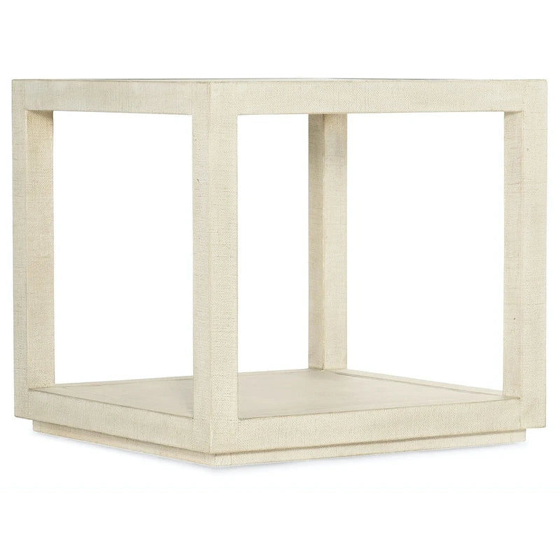 26" Square End Table | Lacquered Burlap & Oak Veneer | Metal Inlay, Champagne Finish