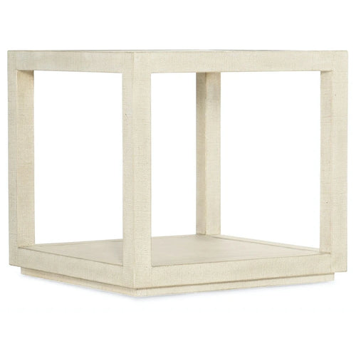 Table d'appoint carrée 66 cm | Toile de jute laquée et placage de chêne | Incrustation métallique, finition champagne
