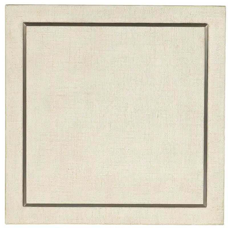 26" Square End Table | Lacquered Burlap & Oak Veneer | Metal Inlay, Champagne Finish