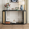 Console étroite avec étagère en rotin | Plateau irrégulier, style bohème