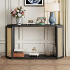 Console étroite avec étagère en rotin | Plateau irrégulier, style bohème