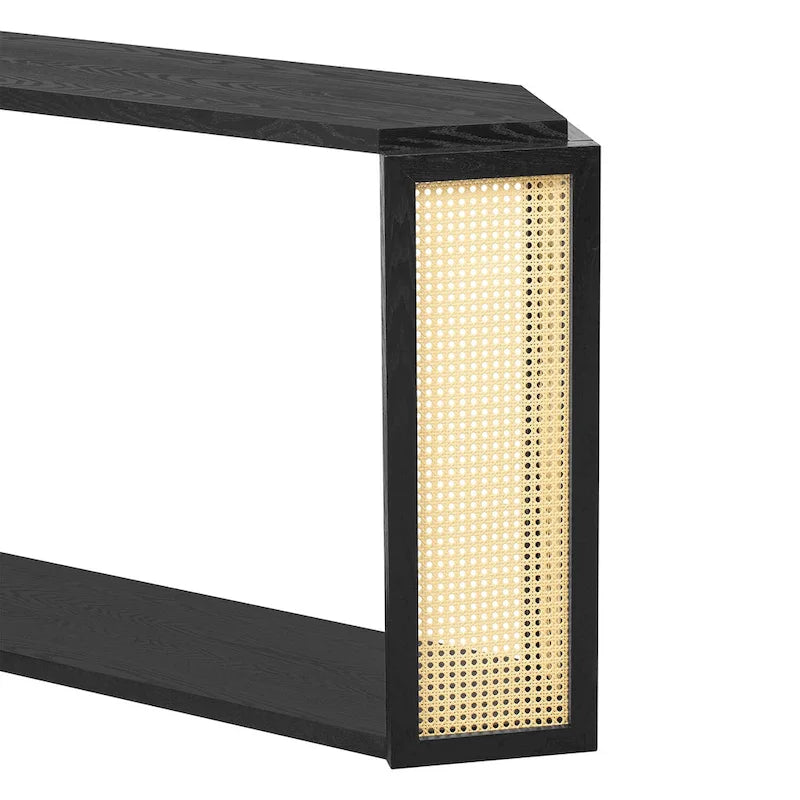 Console étroite avec étagère en rotin | Plateau irrégulier, style bohème