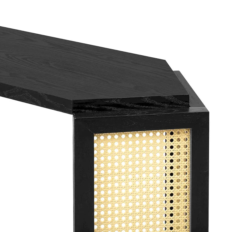 Console étroite avec étagère en rotin | Plateau irrégulier, style bohème