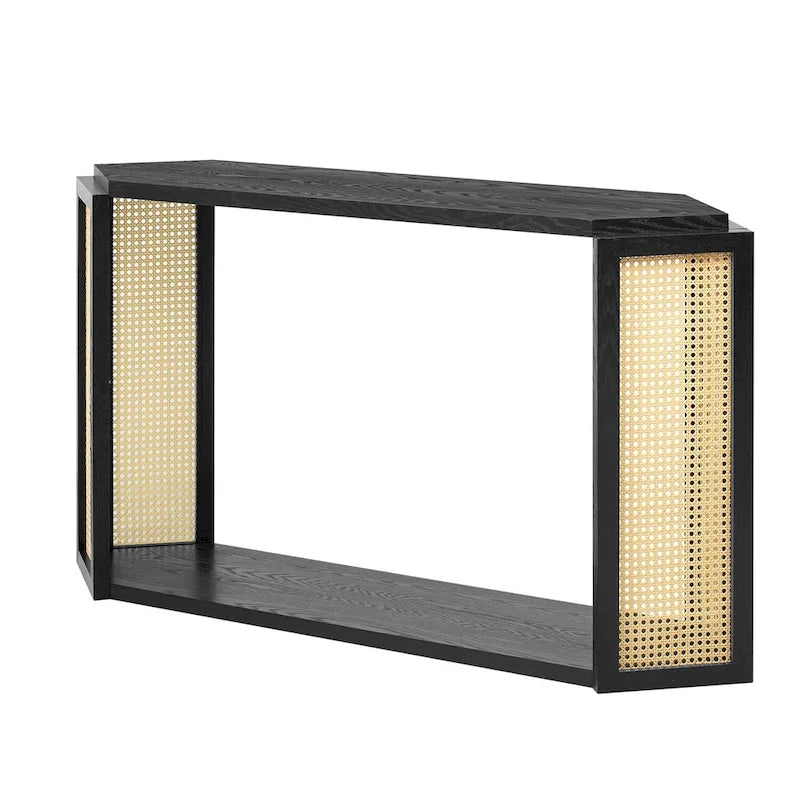 Console étroite avec étagère en rotin | Plateau irrégulier, style bohème