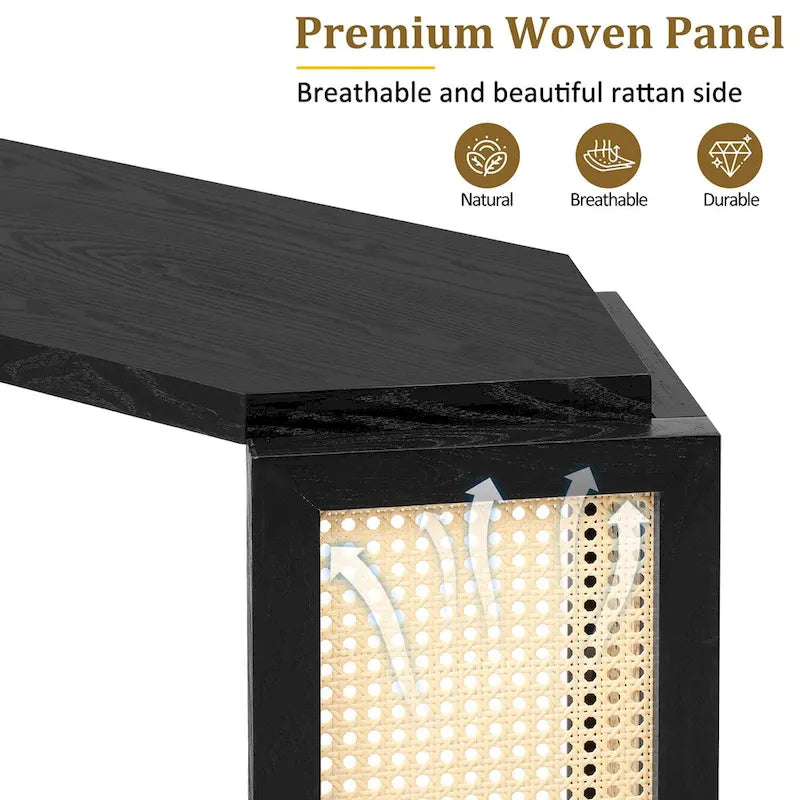 Console étroite avec étagère en rotin | Plateau irrégulier, style bohème