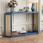 Console étroite avec étagère en rotin | Plateau irrégulier, style bohème