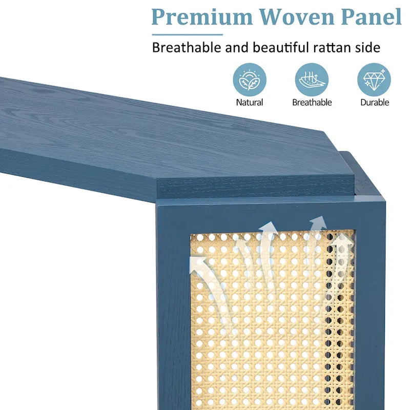 Console étroite avec étagère en rotin | Plateau irrégulier, style bohème
