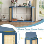 Console étroite avec étagère en rotin | Plateau irrégulier, style bohème