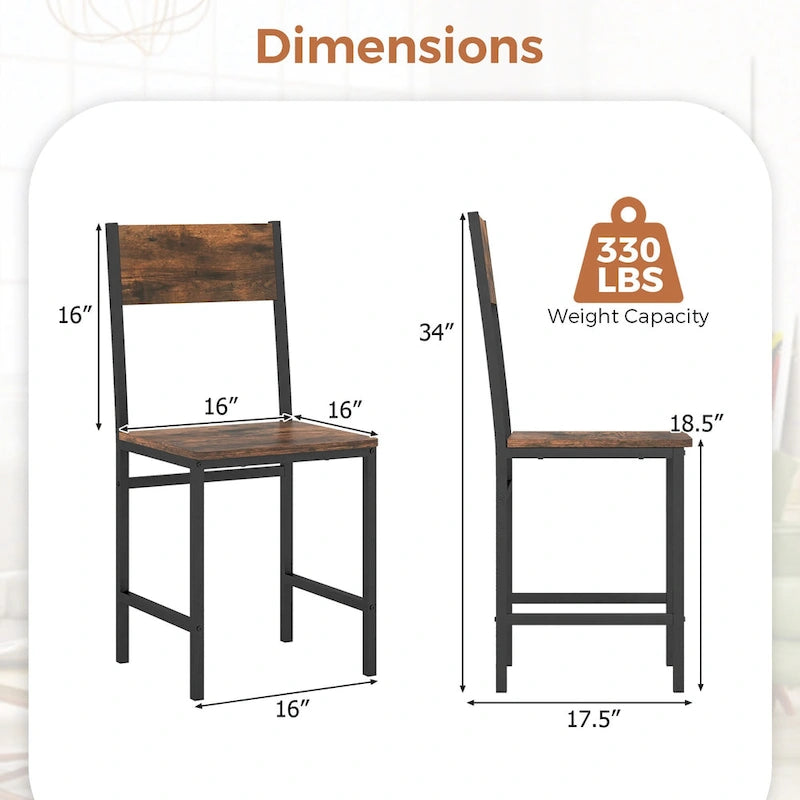 Lot de 2 chaises de salle à manger industrielles | Siège large et dossier incliné | Pieds en métal, capacité de 136 kg