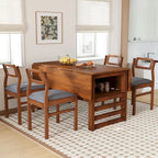Ensemble table et chaises de salle à manger extensibles en bois, ensemble table et chaises de salle à manger du milieu du siècle avec 2 rallonges et étagère de rangement