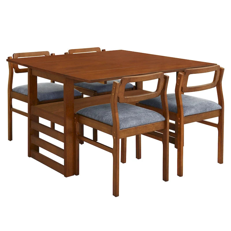Ensemble table et chaises de salle à manger extensibles en bois, ensemble table et chaises de salle à manger du milieu du siècle avec 2 rallonges et étagère de rangement