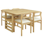 Ensemble table et chaises de salle à manger extensibles en bois, ensemble table et chaises de salle à manger du milieu du siècle avec 2 rallonges et étagère de rangement