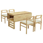 Ensemble table et chaises de salle à manger extensibles en bois, ensemble table et chaises de salle à manger du milieu du siècle avec 2 rallonges et étagère de rangement