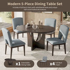 Table à manger ronde moderne 5 pièces avec rallonge amovible de 16,2 po