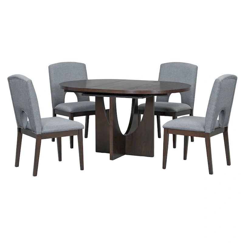Table à manger ronde moderne 5 pièces avec rallonge amovible de 16,2 po